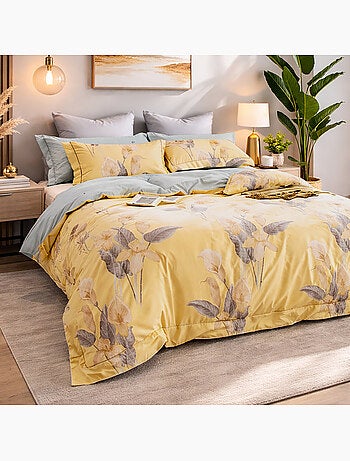 Parure housse de couette en coton imprimé floral - Horia