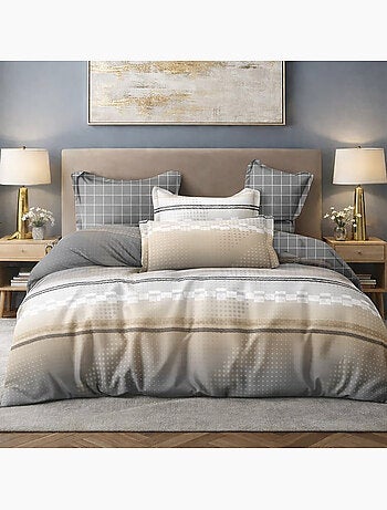 Parure housse de couette en coton imprimé graphique - Strate