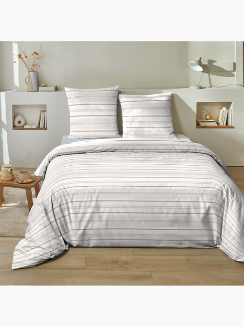 Parure housse de couette en coton imprimé rayure - Sansa - Kiabi