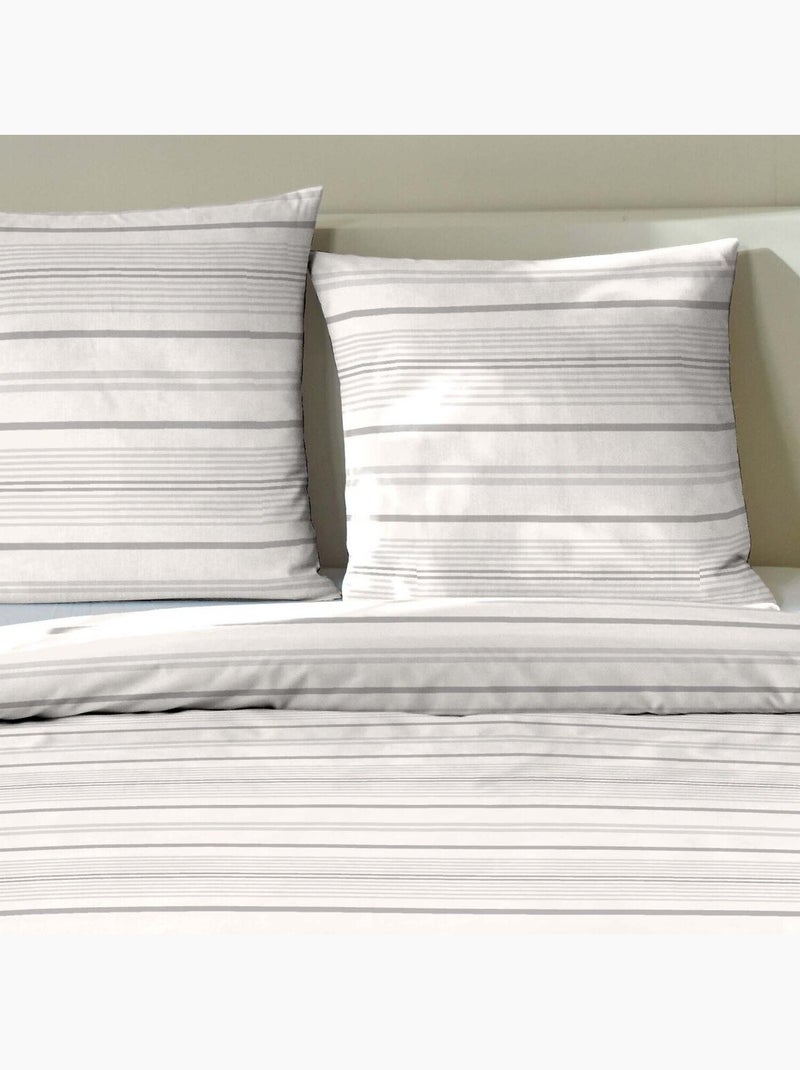 Parure housse de couette en coton imprimé rayure - Sansa Gris perle - Kiabi
