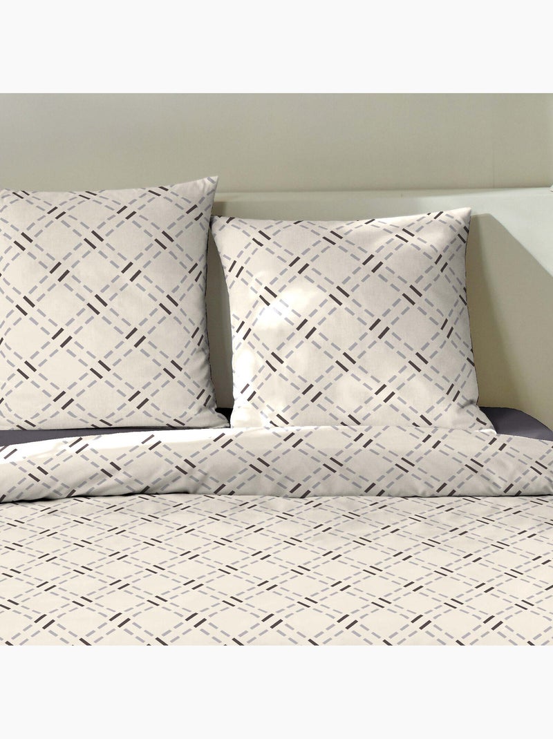 Parure housse de couette en coton imprimée - Mateo Beige - Kiabi