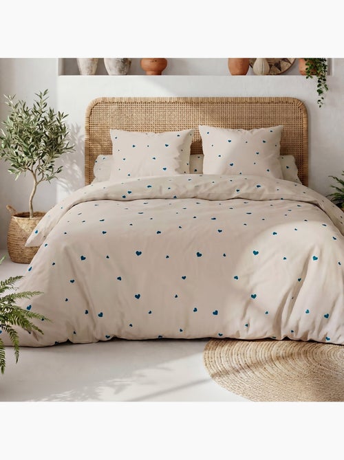 Parure housse de couette en coton imprimée cœur bleu - LAMOURELLE - Kiabi Parure housse de couette en coton imprimée cœur bleu - LAMOURELLE - Kiabi