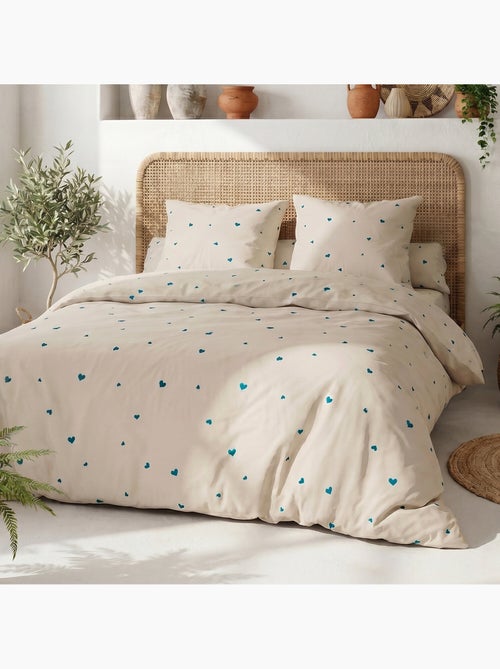 Parure housse de couette en coton imprimée cœur bleu - LAMOURELLE - Kiabi Parure housse de couette en coton imprimée cœur bleu - LAMOURELLE - Kiabi