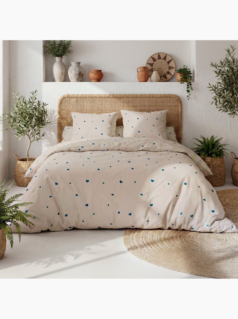 Parure housse de couette en coton imprimée cœur bleu - LAMOURELLE Multicolore - Kiabi