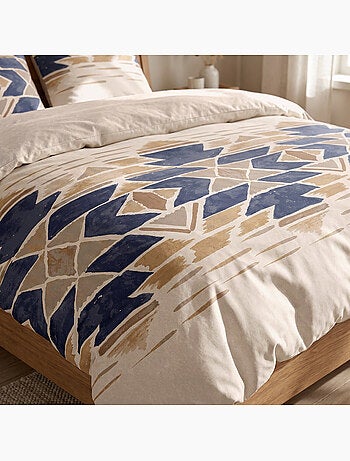 Parure housse de couette en coton imprimée graphique - apotek