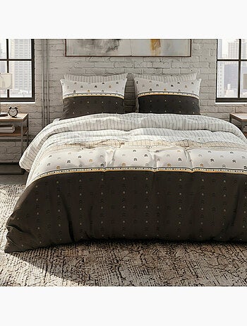 Parure housse de couette en coton imprimée graphique - AVEN