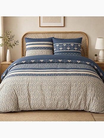 Parure housse de couette en coton imprimée graphique - HAVRIL