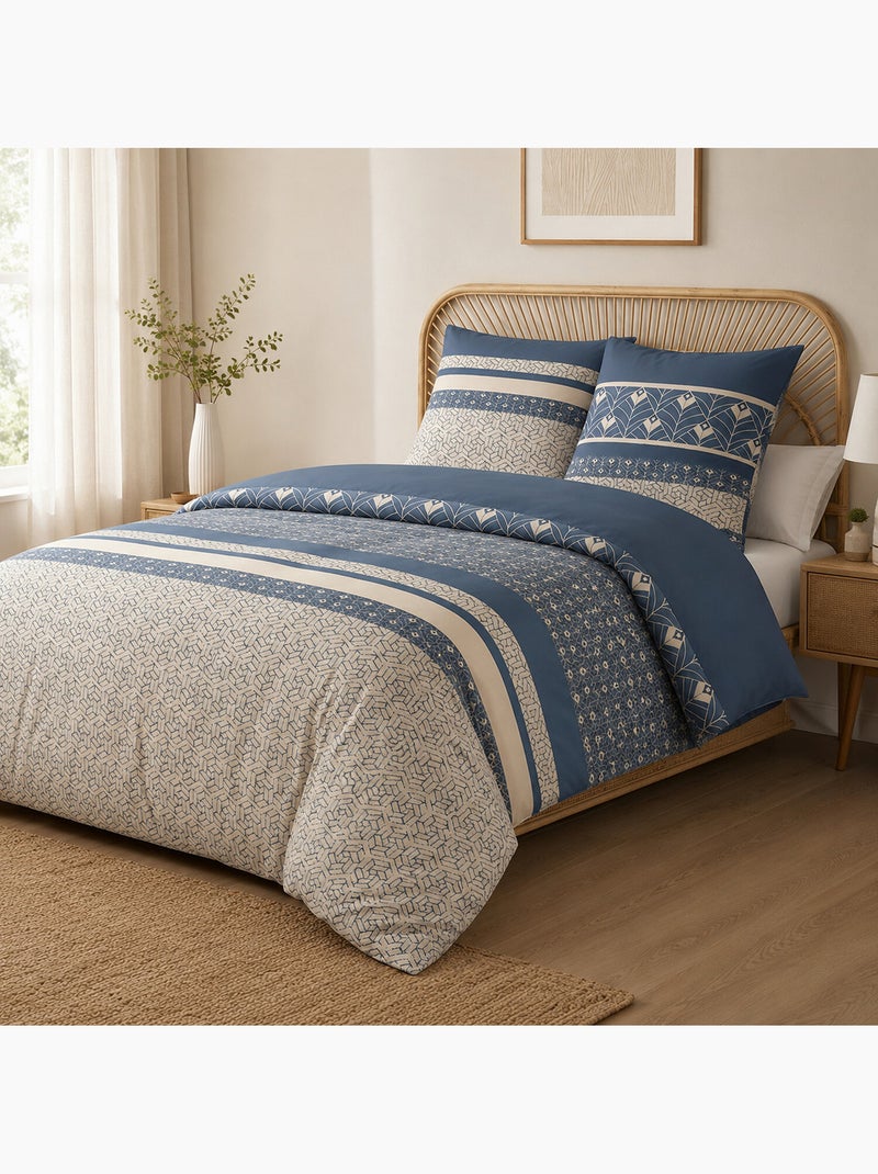 Parure housse de couette en coton imprimée graphique - HAVRIL Multicolore - Kiabi