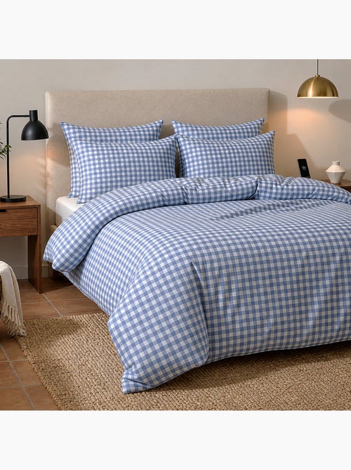Parure housse de couette en coton imprimée Vichy bleu et blanc - CELESTIN - Kiabi Parure housse de couette en coton imprimée Vichy bleu et blanc - CELESTIN - Kiabi