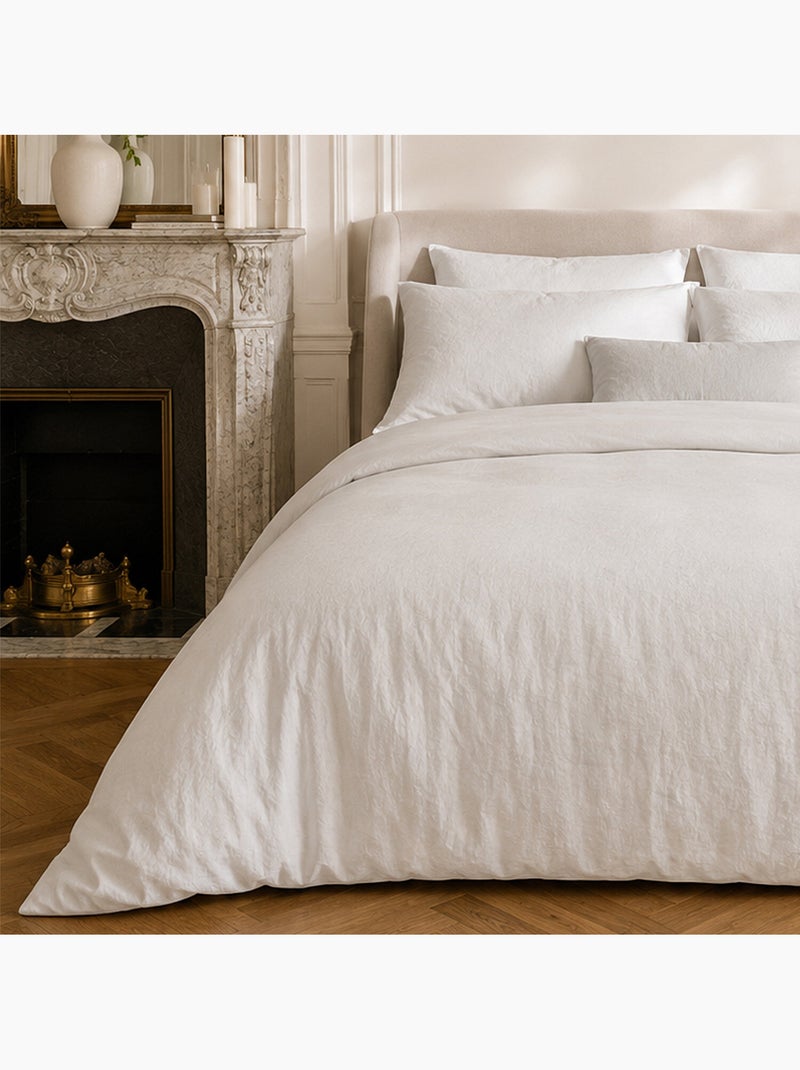 Parure housse de couette en coton lavé unie - Drift Blanc - Kiabi