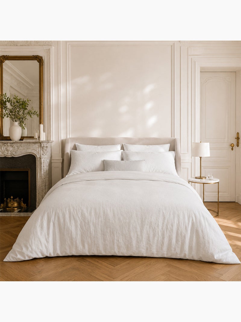 Parure housse de couette en coton lavé unie - Drift Blanc - Kiabi