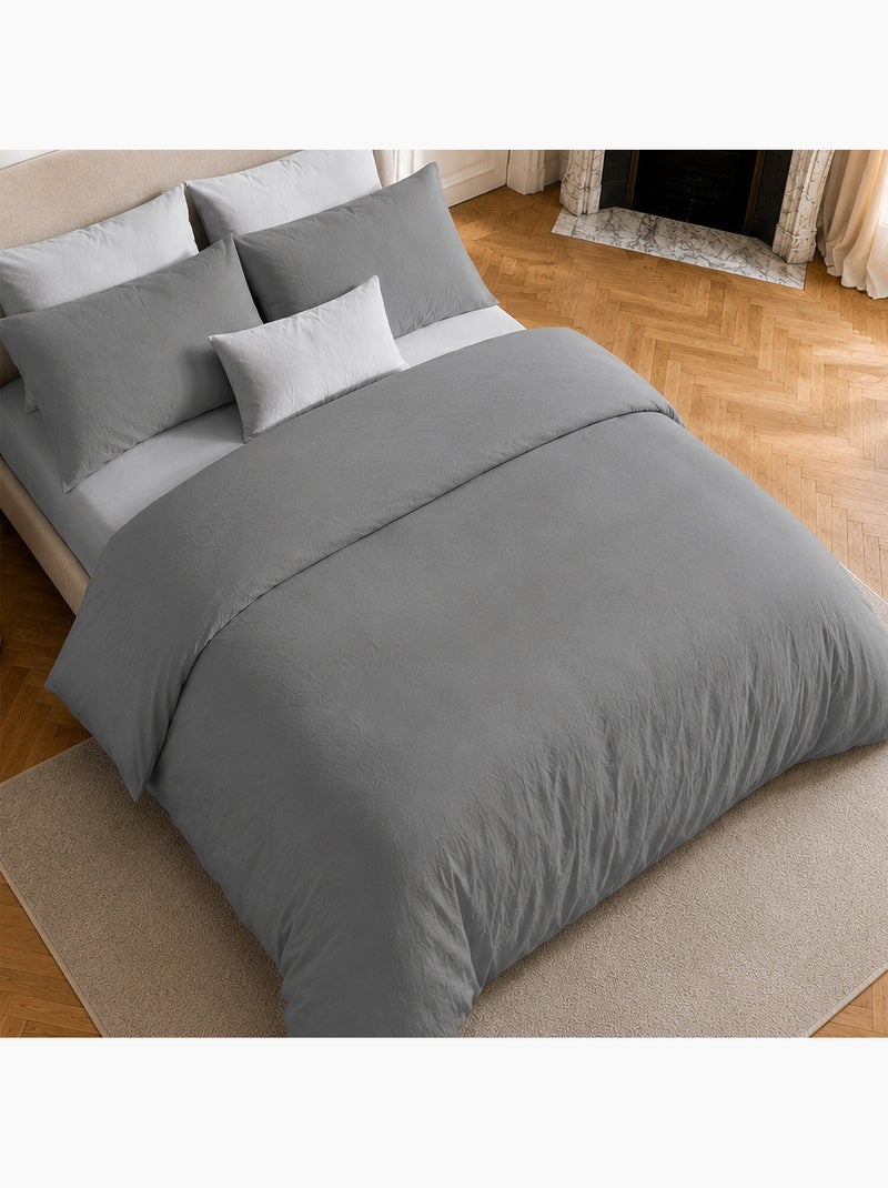 Parure housse de couette en coton lavé unie - Drift Gris - Kiabi