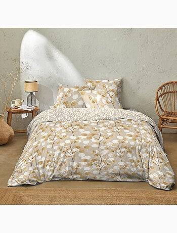 Parure housse de couette en flanelle de coton imprimée feuillage - Soryne