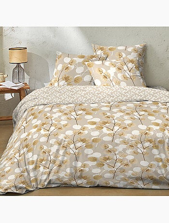 Parure housse de couette en flanelle de coton imprimée feuillage - Soryne