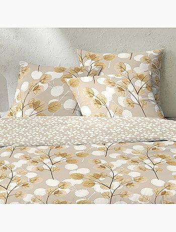 Parure housse de couette en flanelle de coton imprimée feuillage - Soryne
