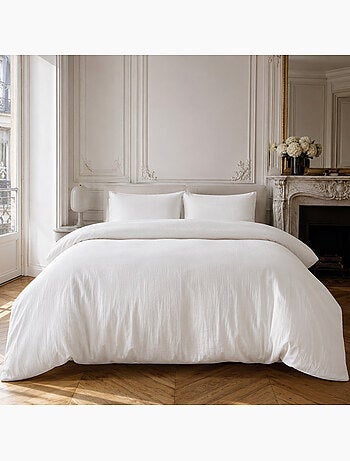 Parure housse de couette en gaze de coton unie, relax