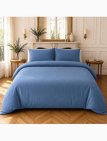 Parure housse de couette en gaze de coton unie, relax