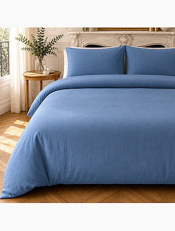 Parure housse de couette en gaze de coton unie, relax