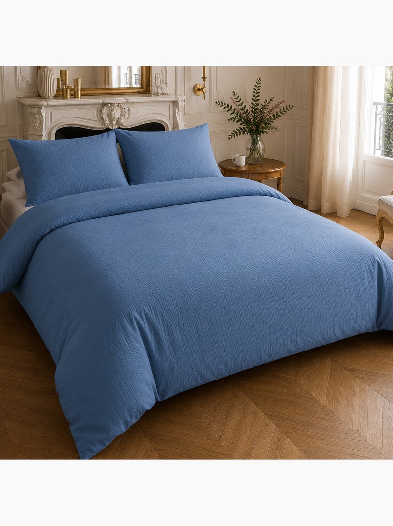 Parure housse de couette en gaze de coton unie, relax Bleu - Kiabi