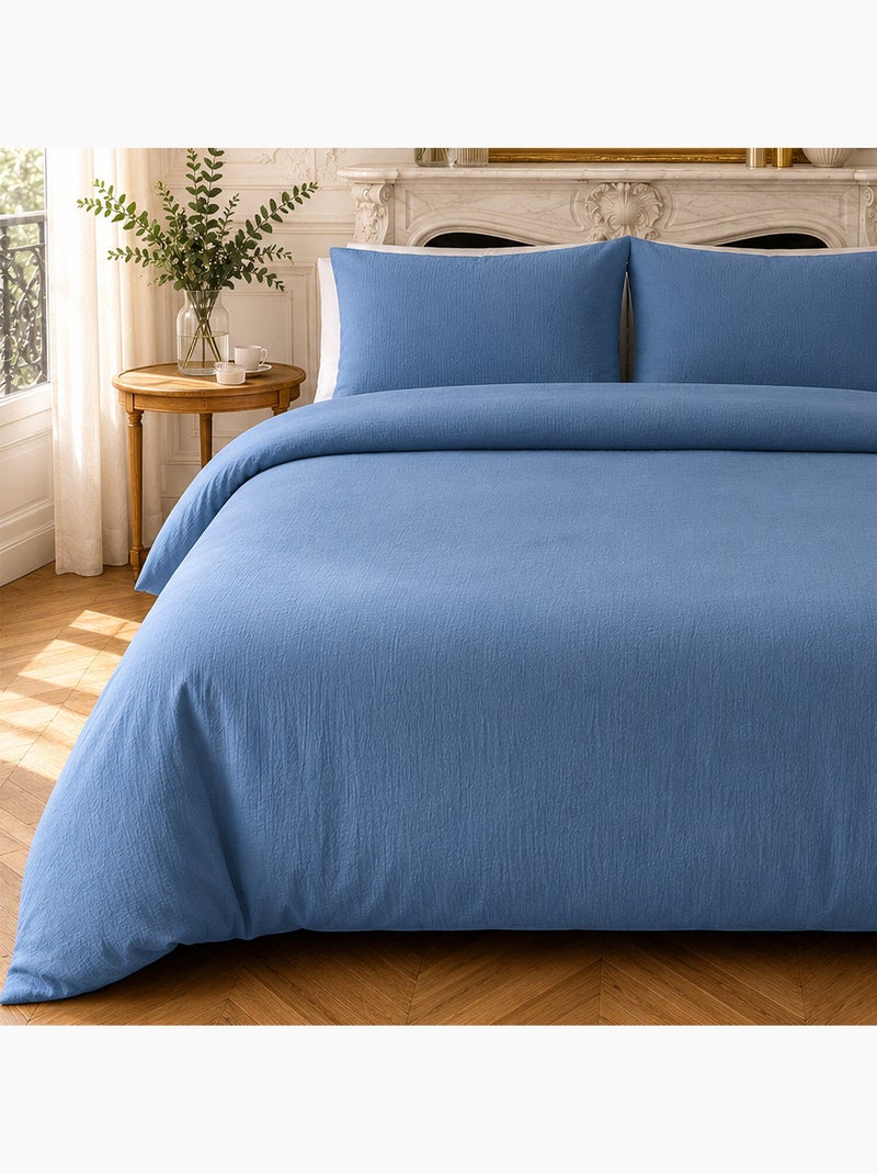 Parure housse de couette en gaze de coton unie, relax Bleu - Kiabi