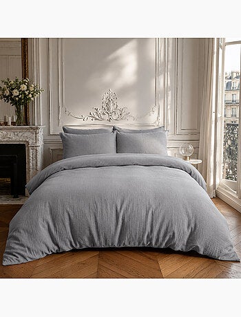 Parure housse de couette en gaze de coton unie, relax