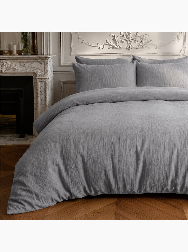 Parure housse de couette en gaze de coton unie, relax Gris - Kiabi