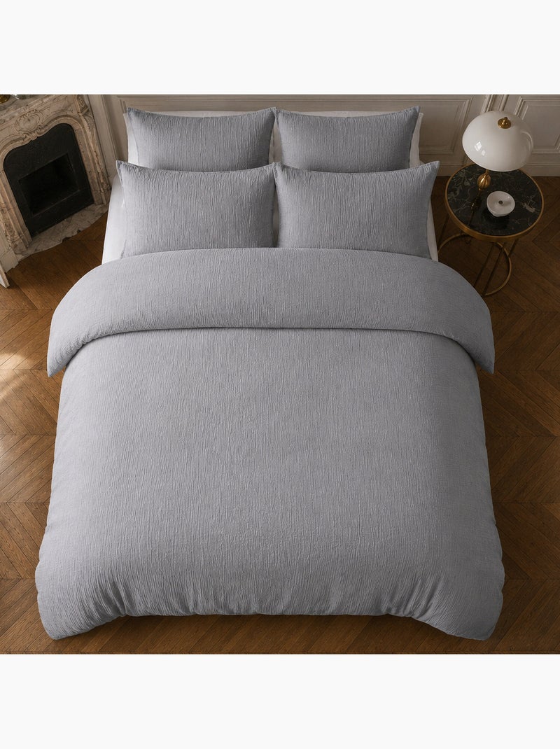 Parure housse de couette en gaze de coton unie, relax Gris - Kiabi