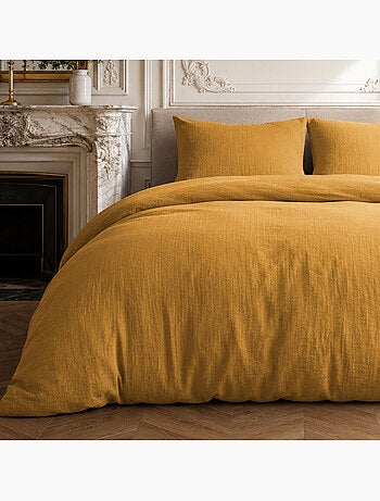 Parure housse de couette en gaze de coton unie, relax