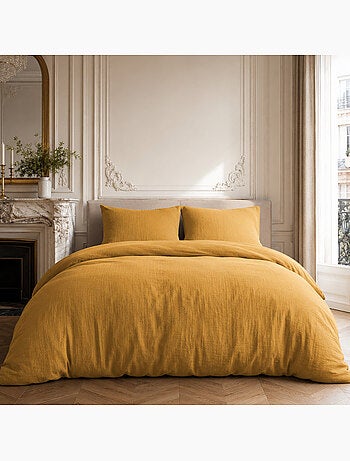 Parure housse de couette en gaze de coton unie, relax