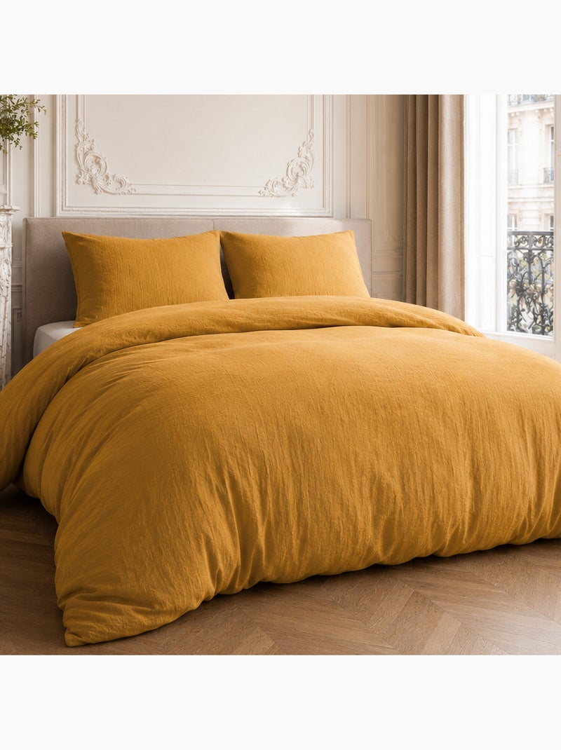 Parure housse de couette en gaze de coton unie, relax Ocre - Kiabi