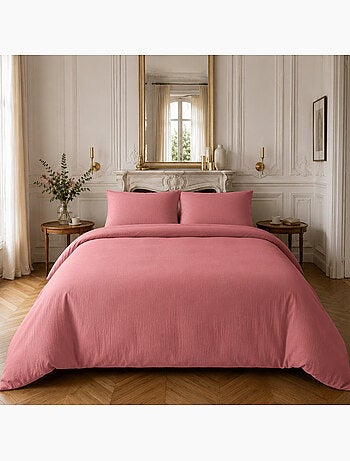 Parure housse de couette en gaze de coton unie, relax