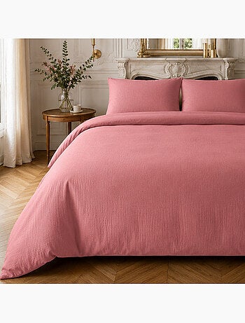 Parure housse de couette en gaze de coton unie, relax