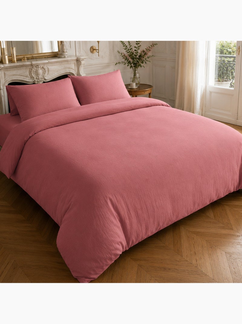 Parure housse de couette en gaze de coton unie, relax Rose - Kiabi
