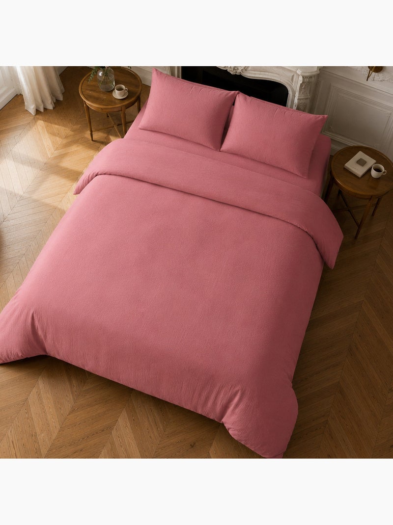Parure housse de couette en gaze de coton unie, relax Rose - Kiabi
