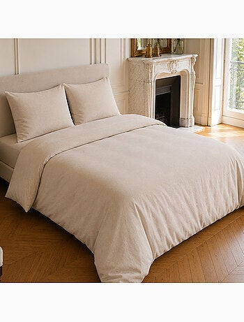 Parure housse de couette en lin et coton unie, haven