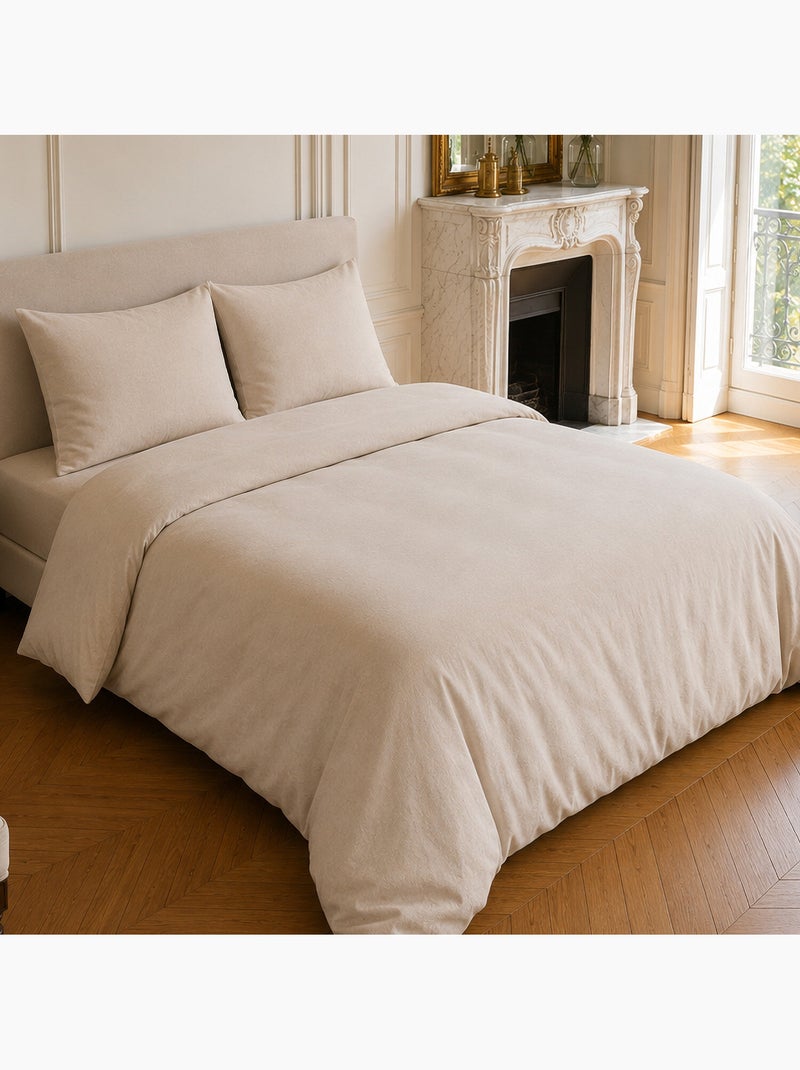 Parure housse de couette en lin et coton unie, haven Beige - Kiabi