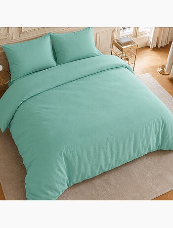 Parure housse de couette en lin et coton unie, haven