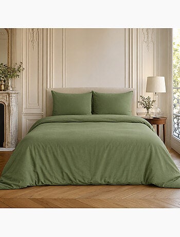 Parure housse de couette en lin et coton unie, haven