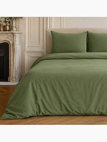 Parure housse de couette en lin et coton unie, haven