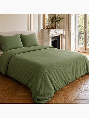 Parure housse de couette en lin et coton unie, haven