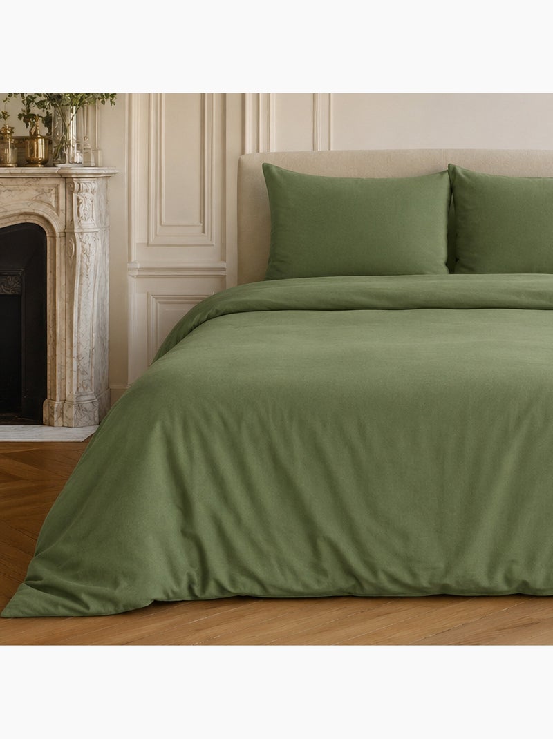 Parure housse de couette en lin et coton unie, haven Kaki - Kiabi
