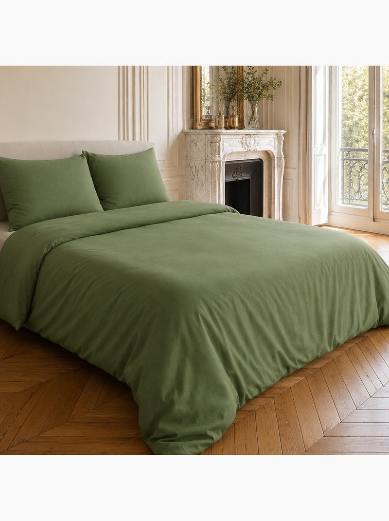 Parure housse de couette en lin et coton unie, haven Kaki - Kiabi