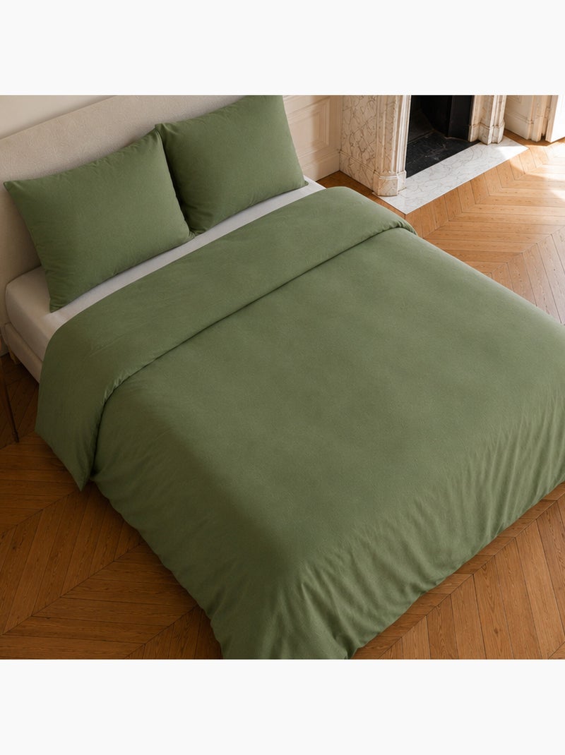 Parure housse de couette en lin et coton unie, haven Kaki - Kiabi