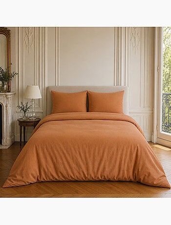 Parure housse de couette en lin et coton unie, haven