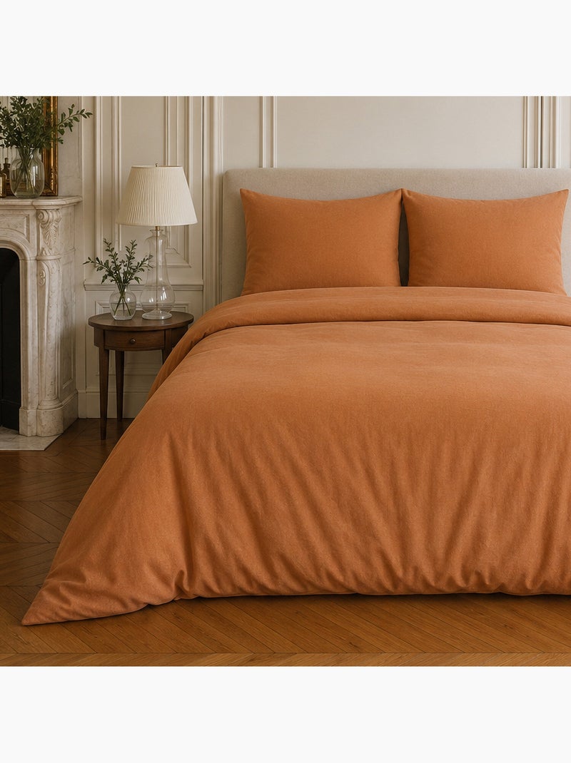 Parure housse de couette en lin et coton unie, haven Marron caramel - Kiabi