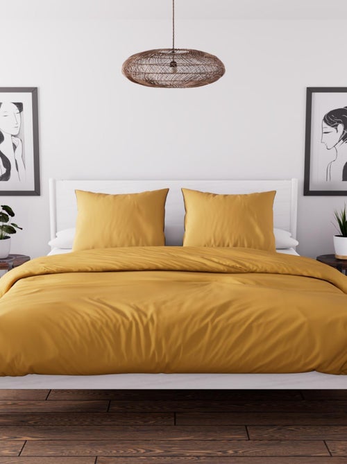 Parure housse de couette en microfibre lavée 240x220 cm BOHEME Miel - Kiabi
