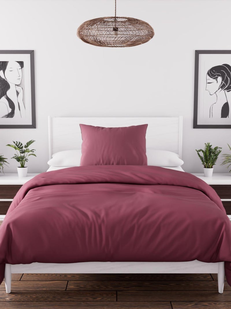Parure housse de couette en microfibre lavée BOHEME, par Soleil d'Ocre avec 1 taie d'oreiller Rose framboise - Kiabi