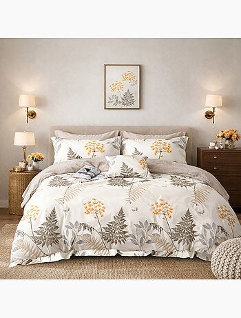 Parure housse de couette en percale de coton 240x220 cm imprimé botanique - Tila