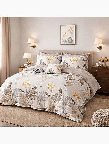 Parure housse de couette en percale de coton 240x220 cm imprimé botanique - Tila