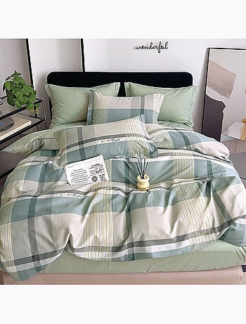 Parure housse de couette en percale de coton 240x220 cm imprimé carreaux - Althé